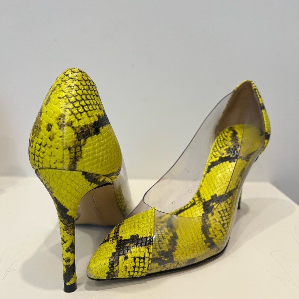 Vince Camuto Yellow and Black Heels with Snakeskin Pattern
